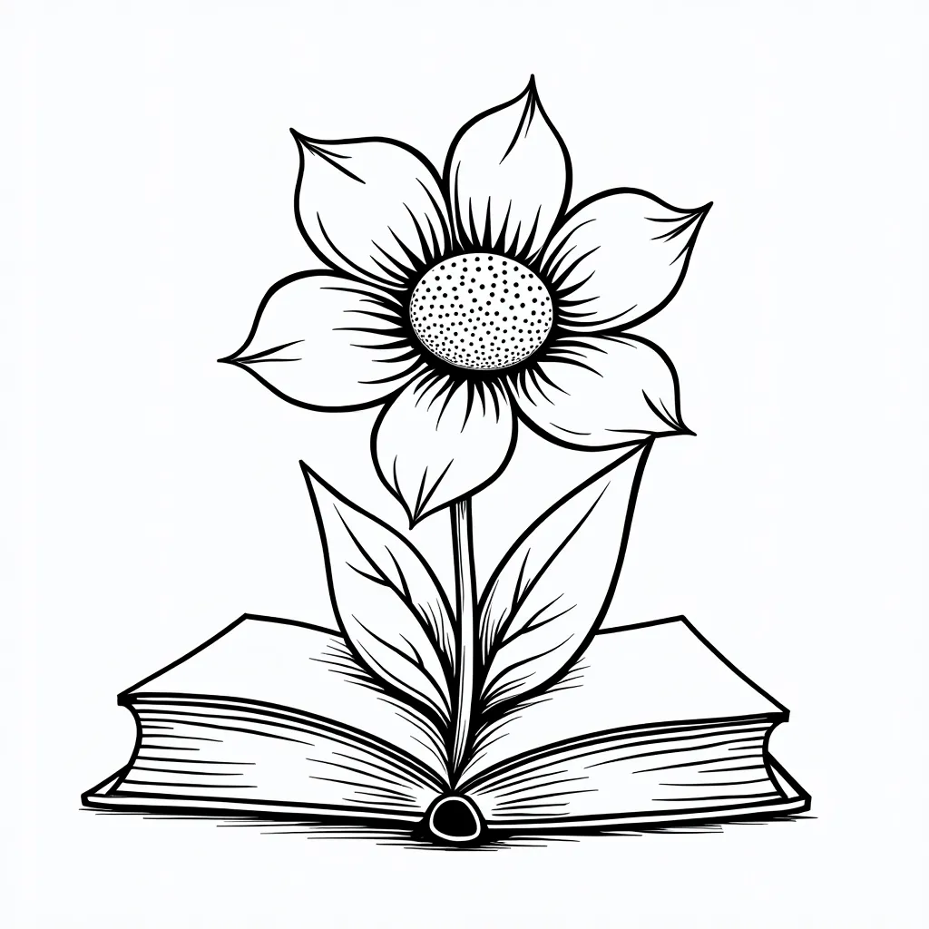 flower and books coloring pages