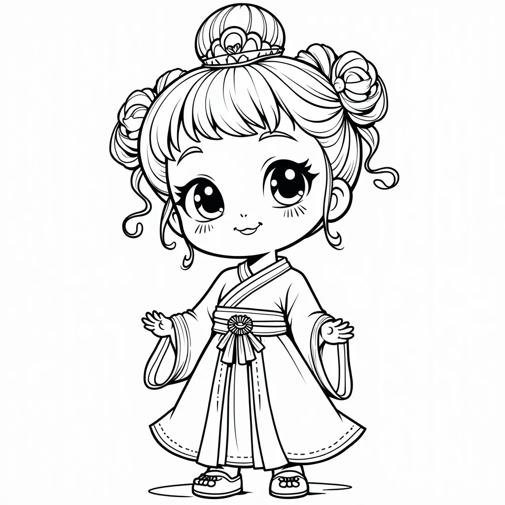 Cute ancient Chinese girl coloring pages