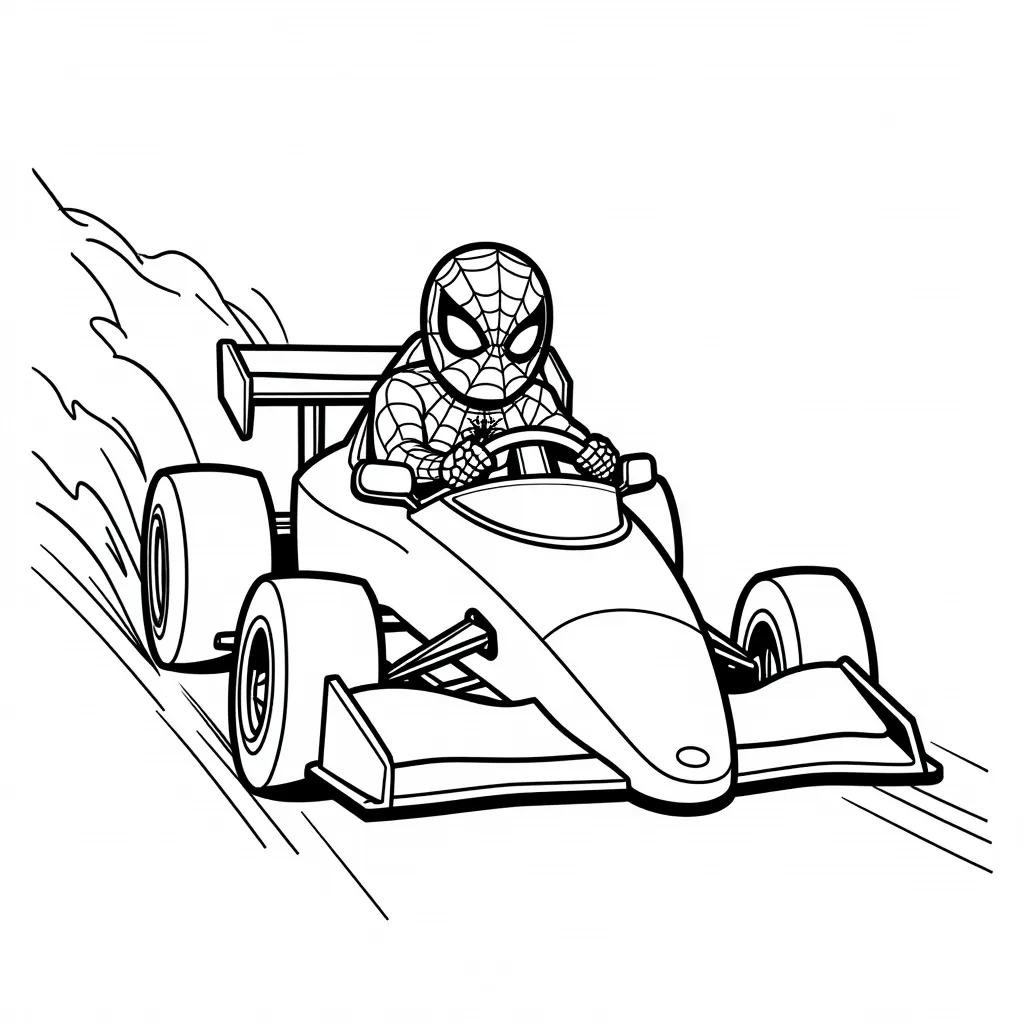 spider man driving a race car coloring pages