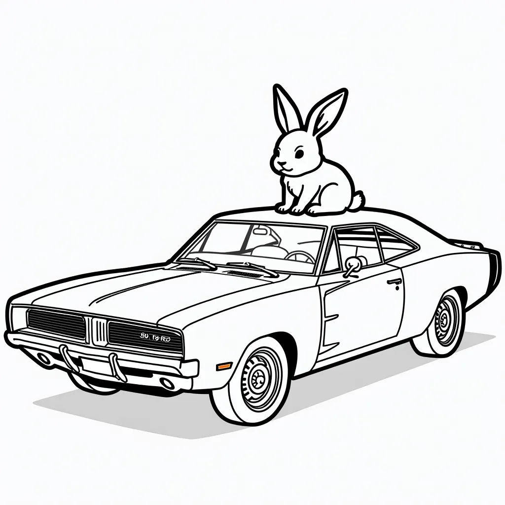 dodge charger with a rabbit on top coloring pages