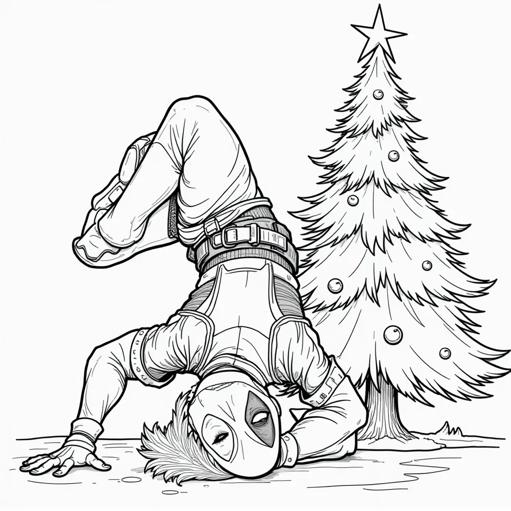 Deadpool Upside Down Christmas Tree Pose HD صفحات التلوين