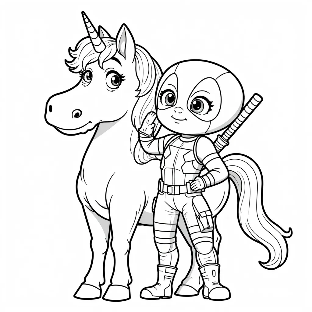Deadpool with Unicorn Pose HD صفحات التلوين