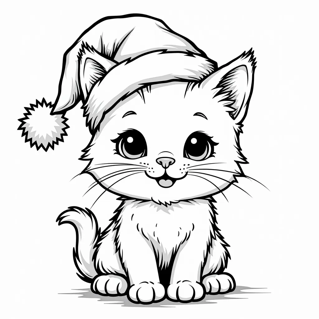 kitten in christmas hat coloring pages