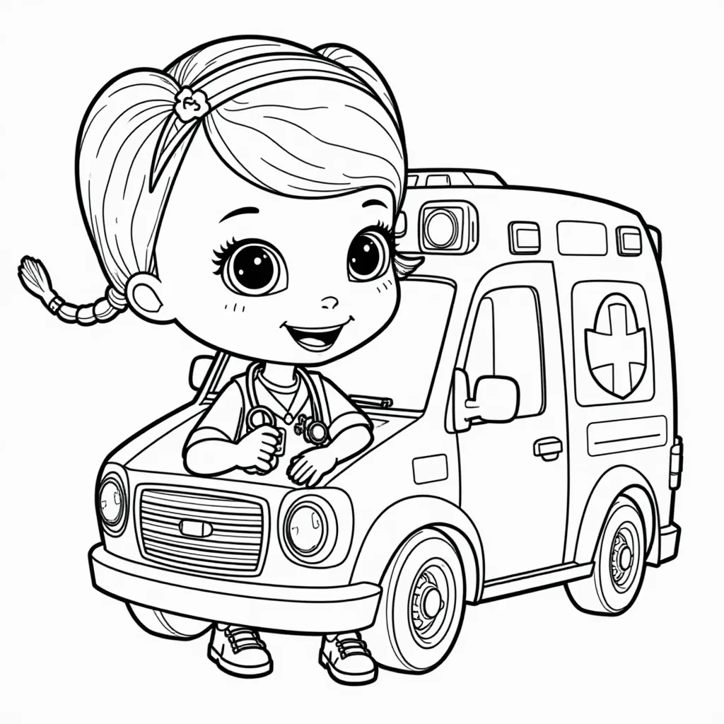 Doc McStuffins and ambulance  HD صفحات التلوين