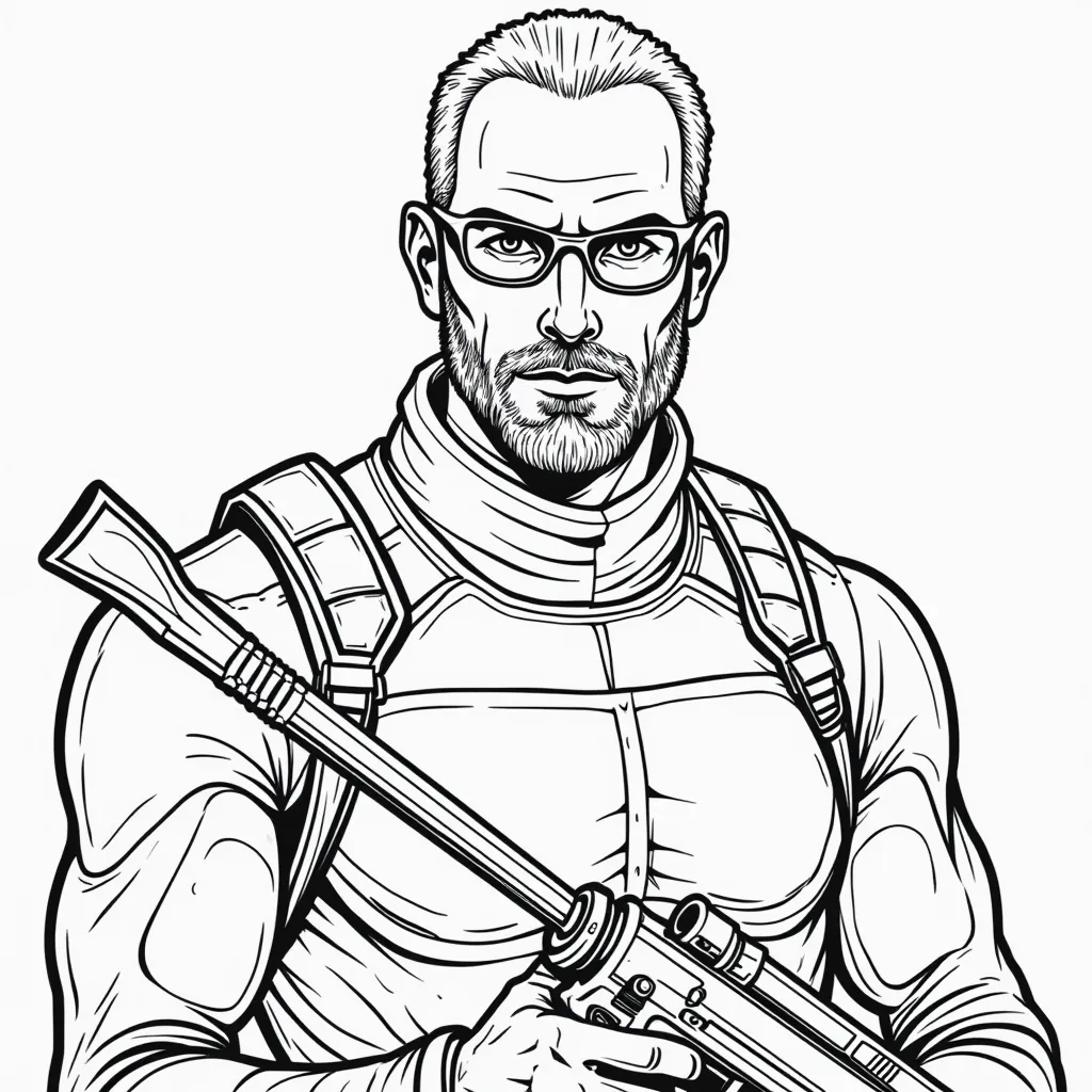 gordon freeman from half life holding a crowbar coloring pages