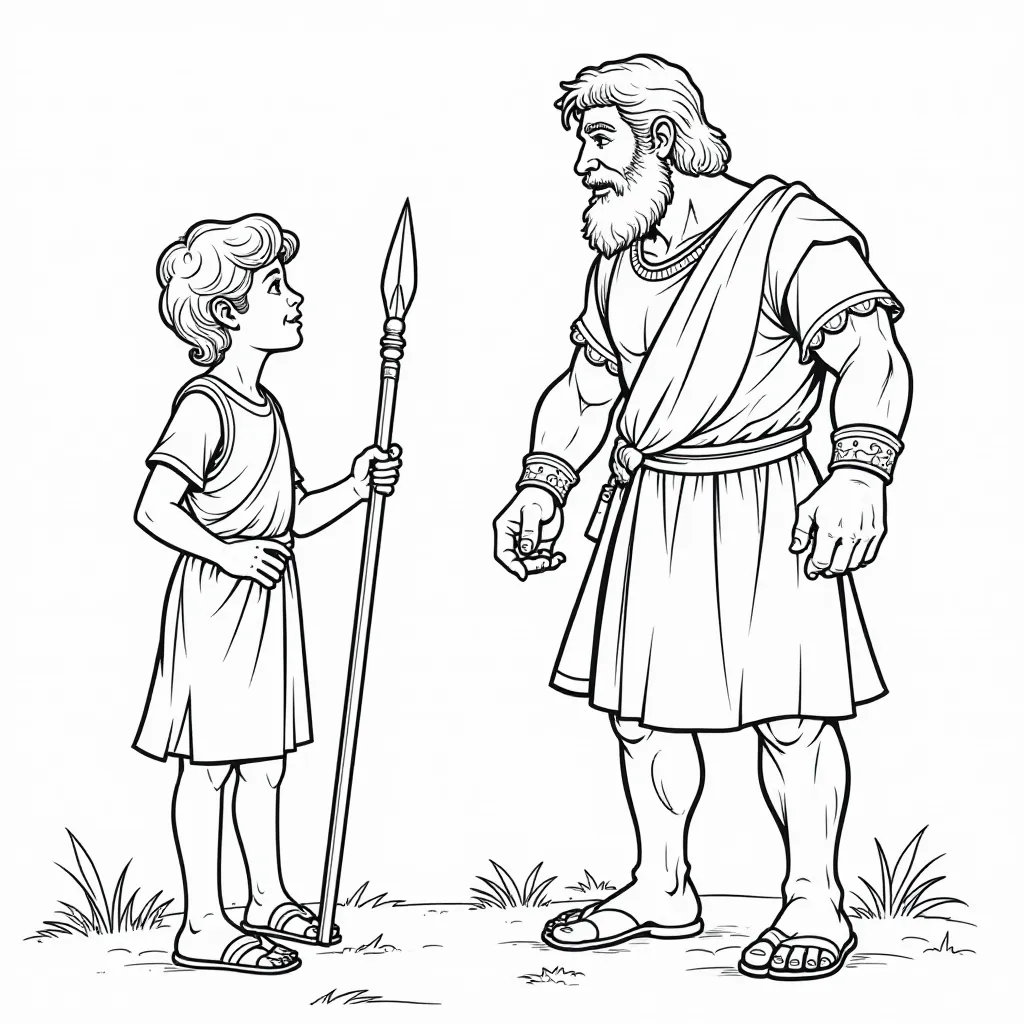 David volunteering to fight Goliath  صفحات التلوين