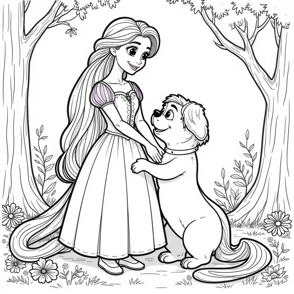 Rapunzel with Pascal  صفحات التلوين
