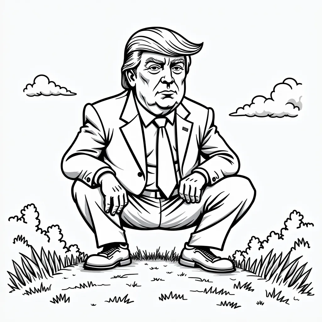 Trump squatting over the united states coloring pages