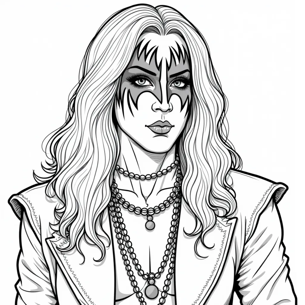 ace frehley with 70s kiss makeup coloring pages