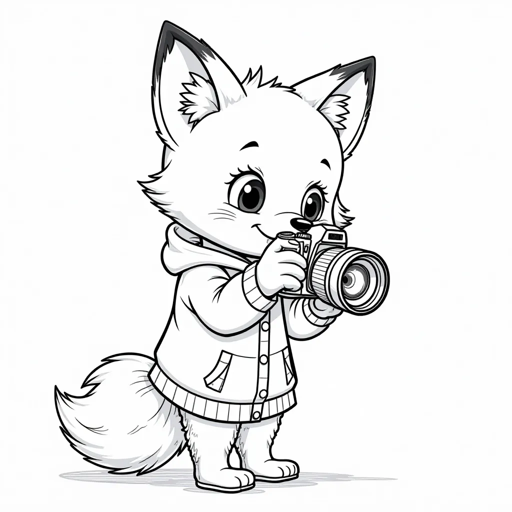 A fox photographer wearing clothes while snapping pictures صفحات التلوين