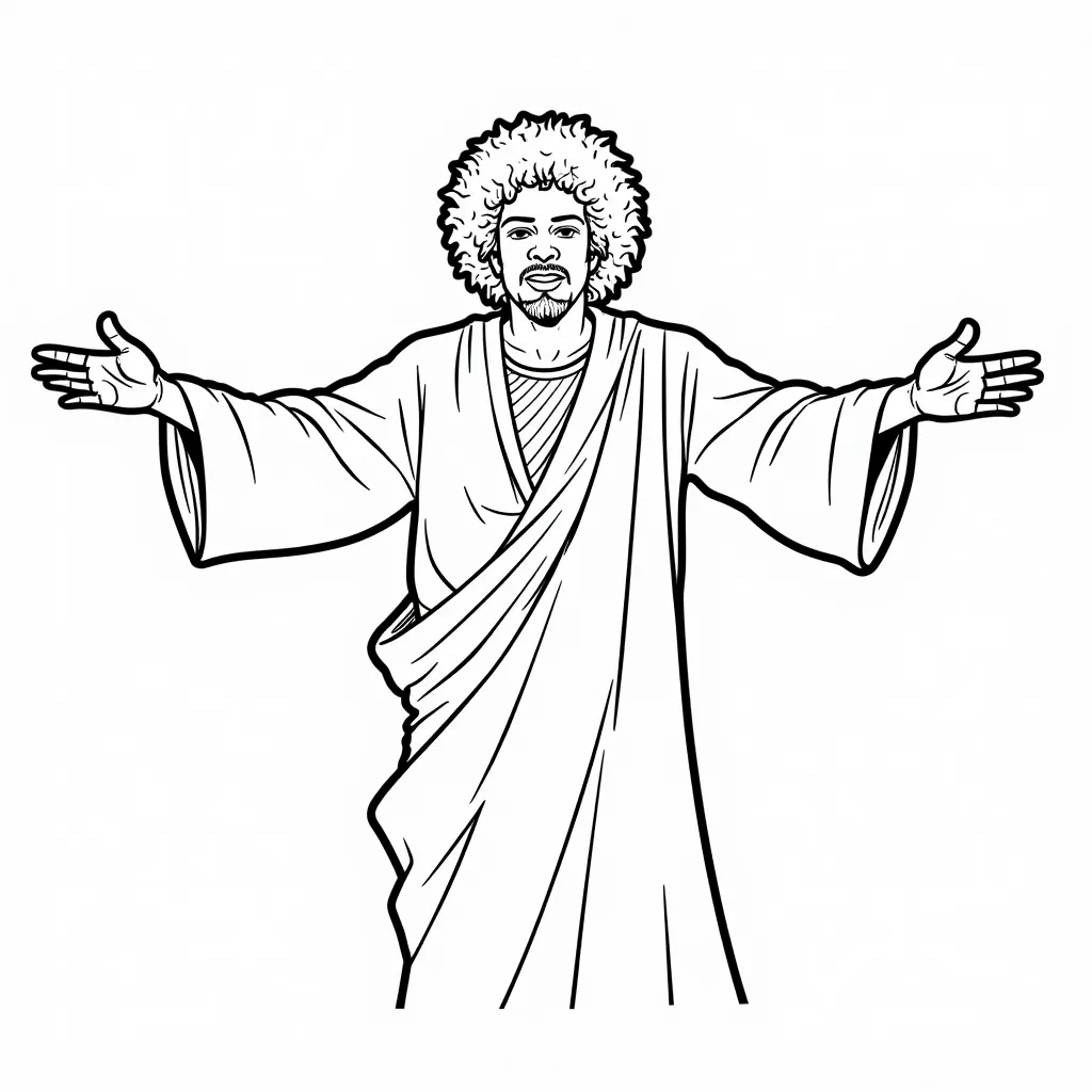 jimi hendrix posing as jesus with arms open wide coloring pages