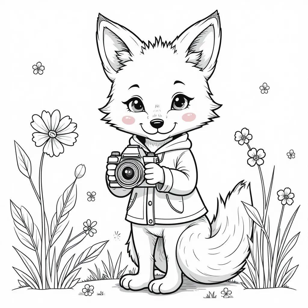 fox photographer wearing clothes with flowers and plants around صفحات التلوين