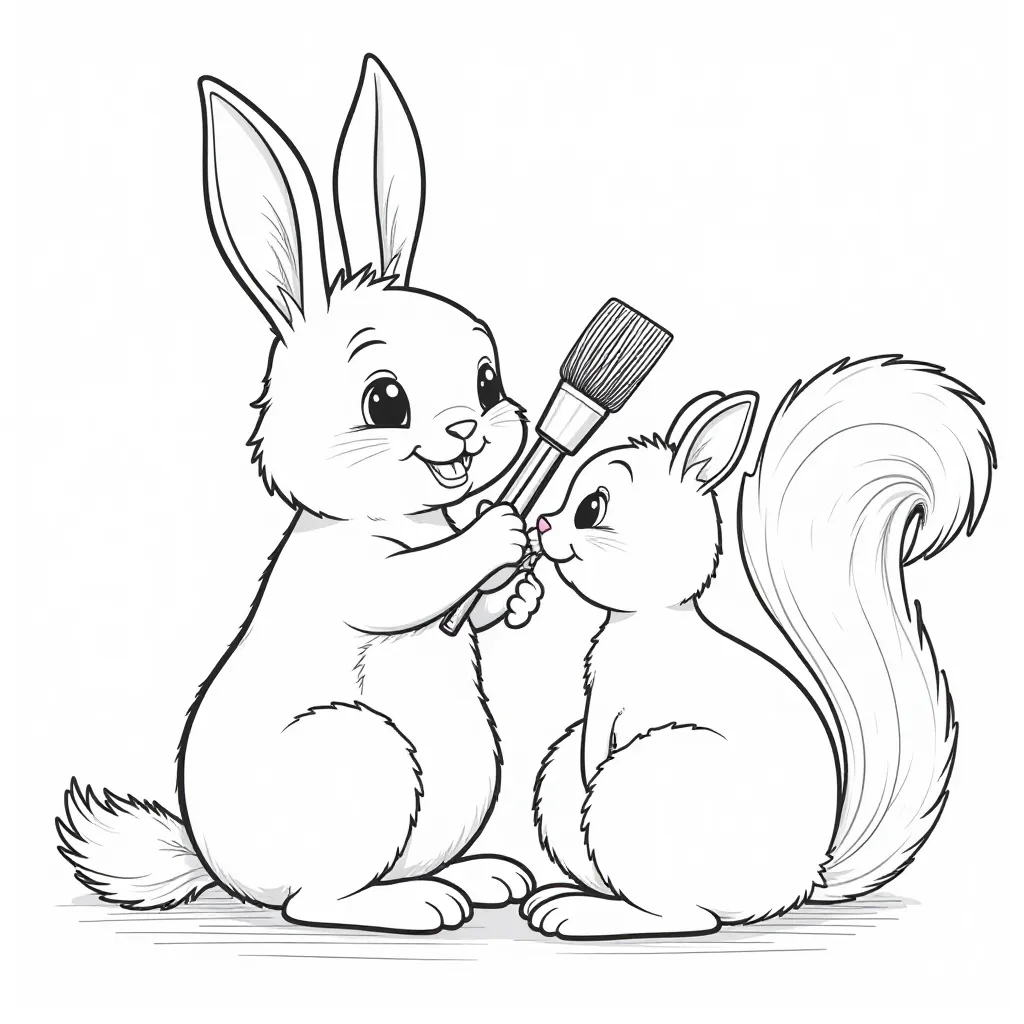 A rabbit hairdresser styling a squirrels fluffy tail in a trendy salon صفحات التلوين