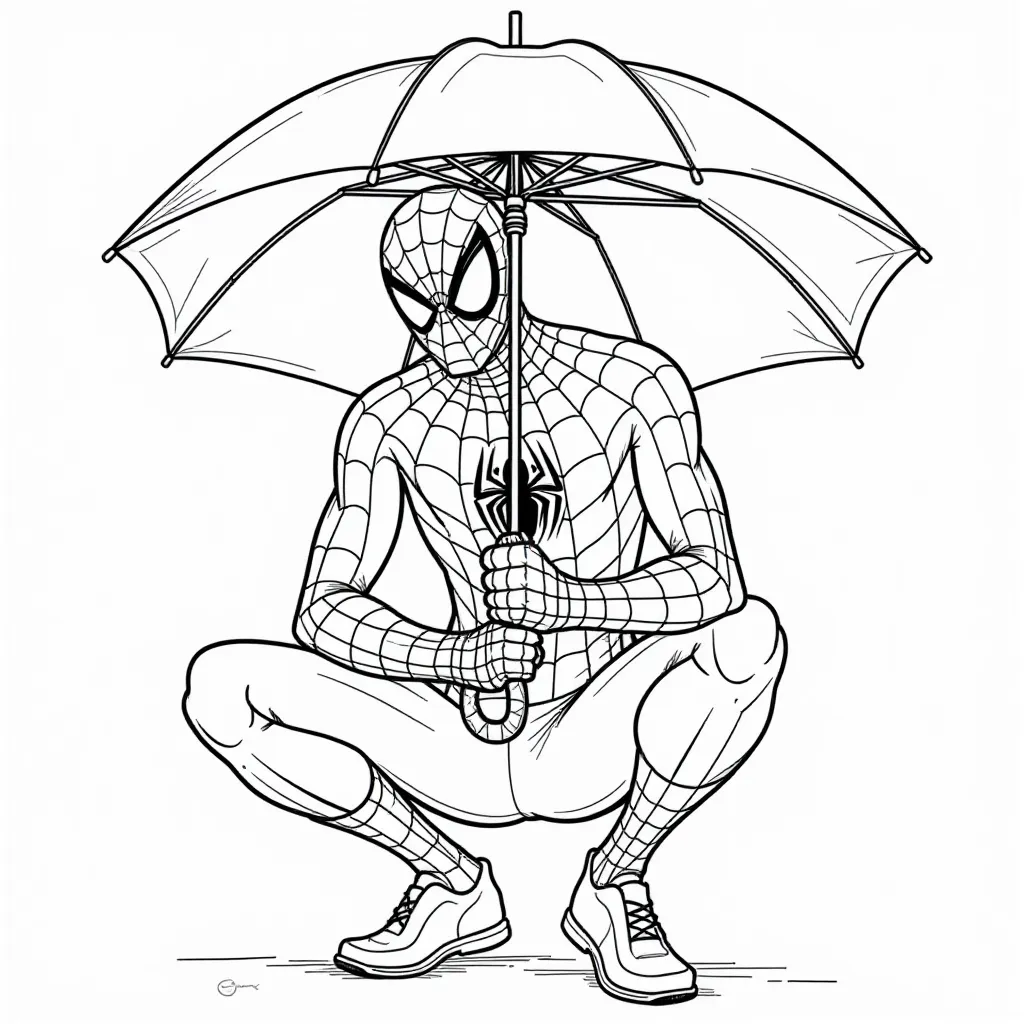 Umbrella and SpiderMan صفحات التلوين