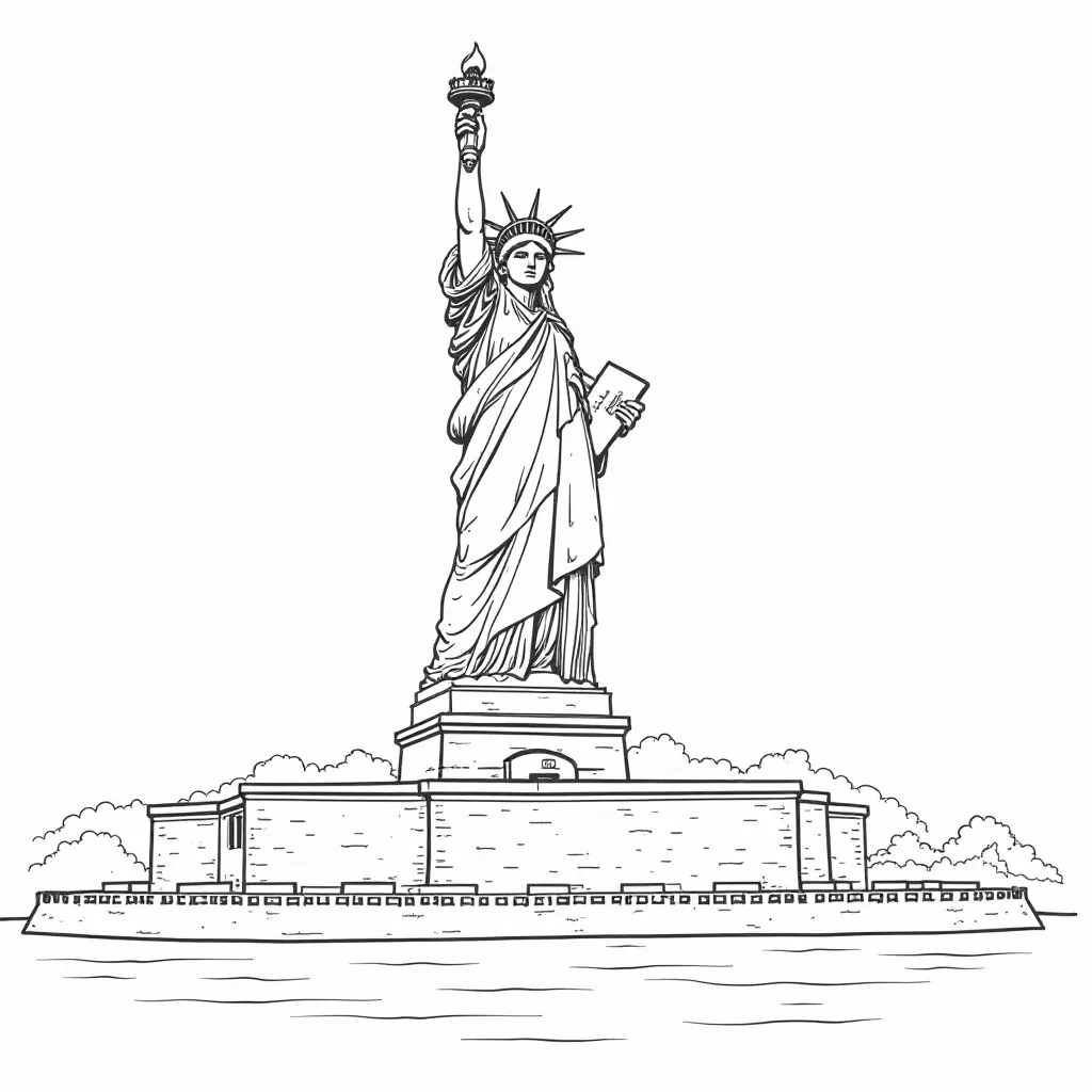 Statue of Liberty with Ellis Island in Background صفحات التلوين