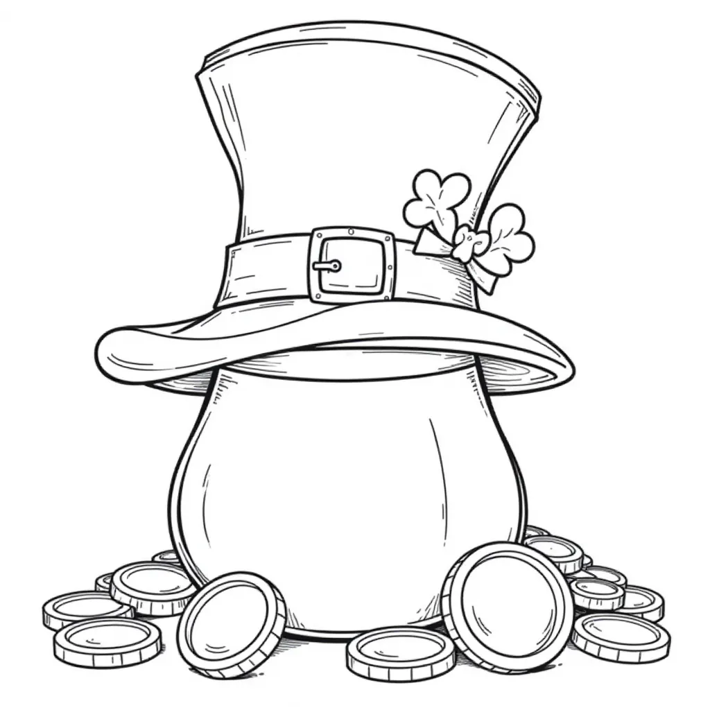 Leprechaun Hat with Gold Coins صفحات التلوين