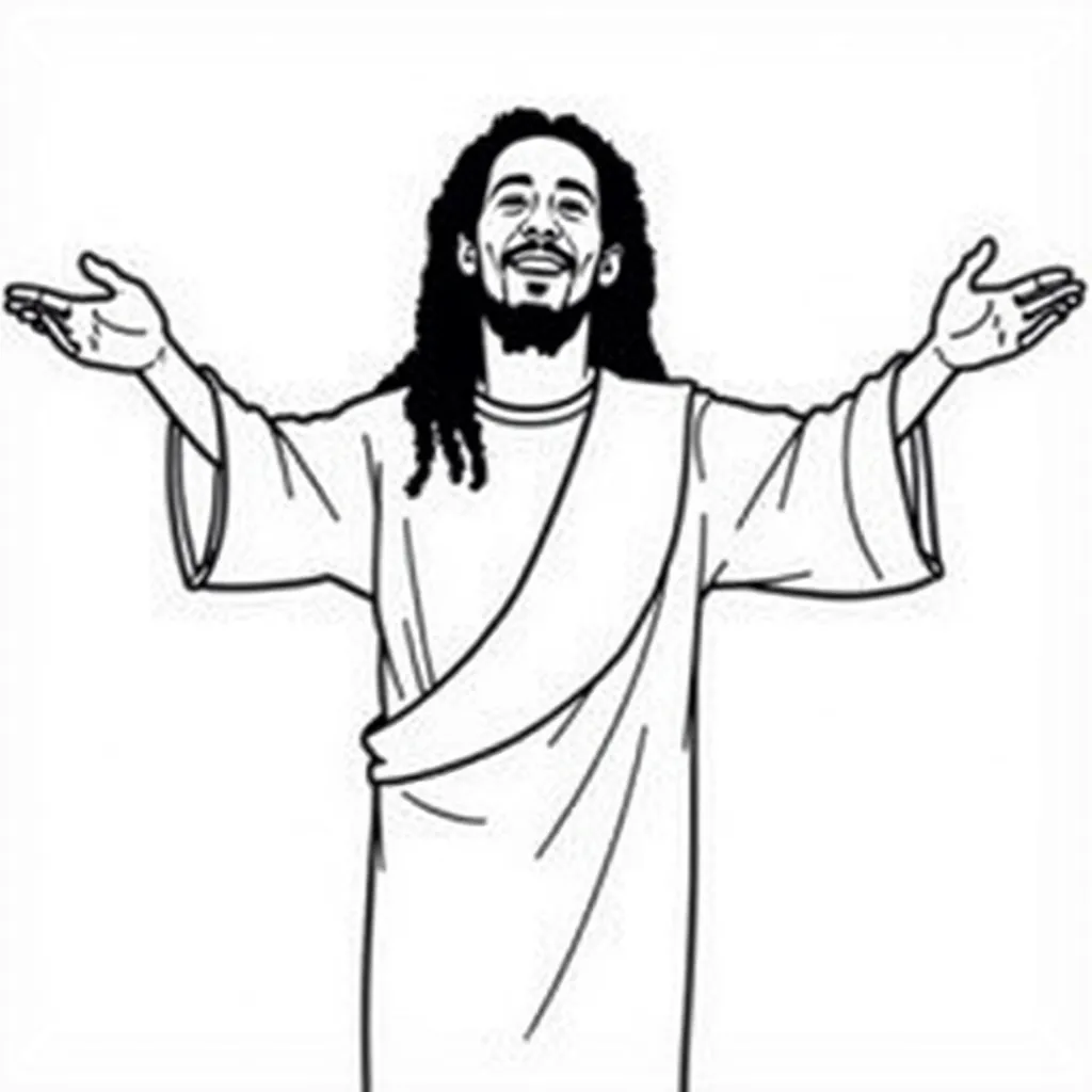 bob marley posing as jesus with arms open wide coloring pages