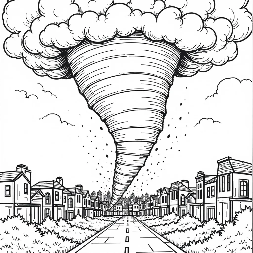 tornado with city صفحات التلوين