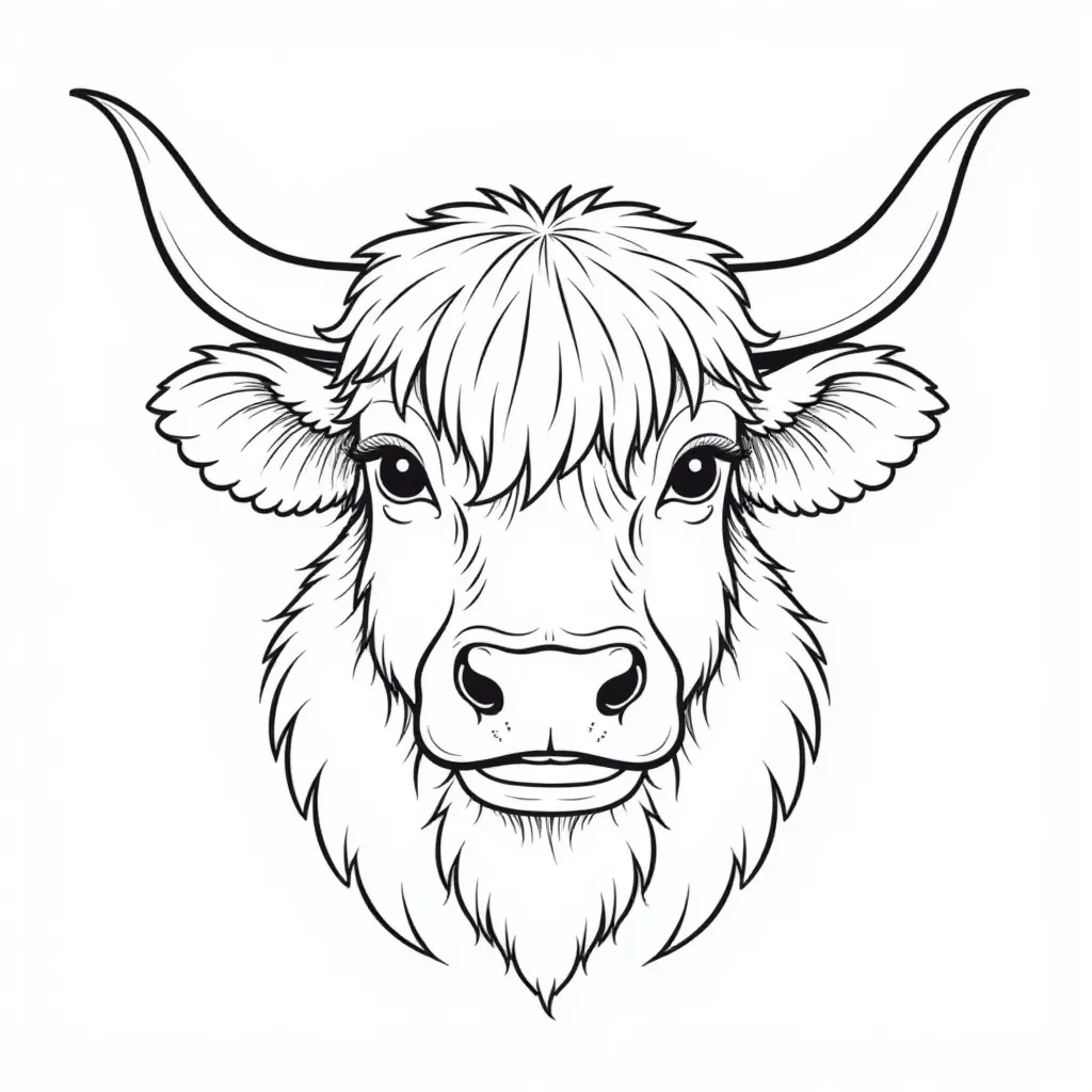 Highland Cow Head صفحات التلوين