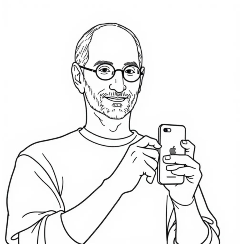 steve jobs ceo apple holding an iphone coloring pages