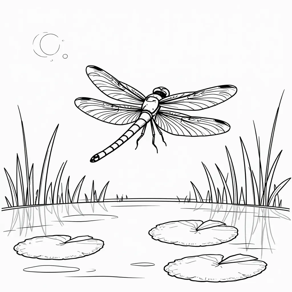 Dragonfly by a Pond  صفحات التلوين