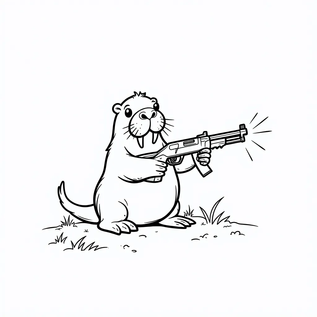 A walrus crossed with a camel holding a gun coloring pages