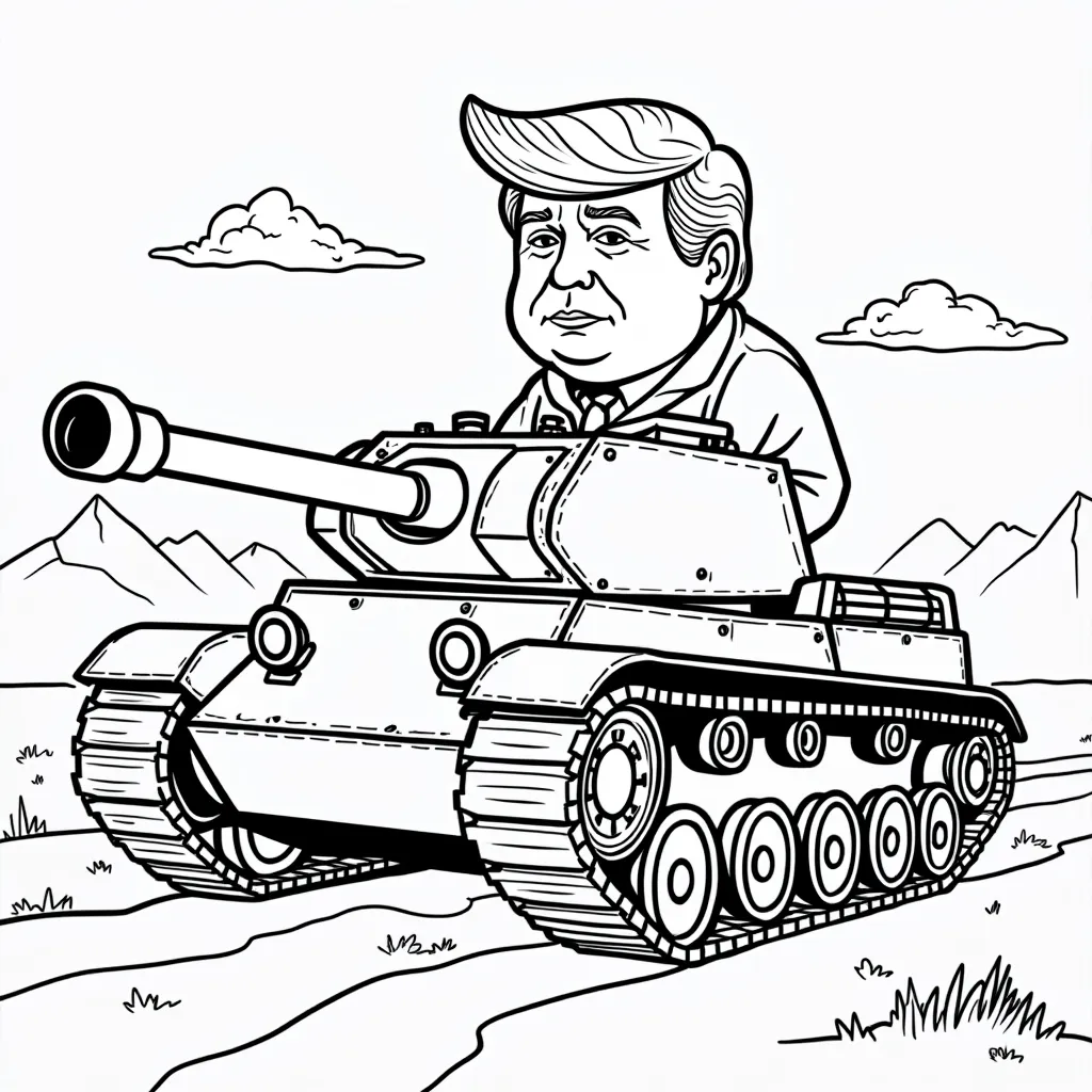 Trump in a tank in Greenland  coloring pages