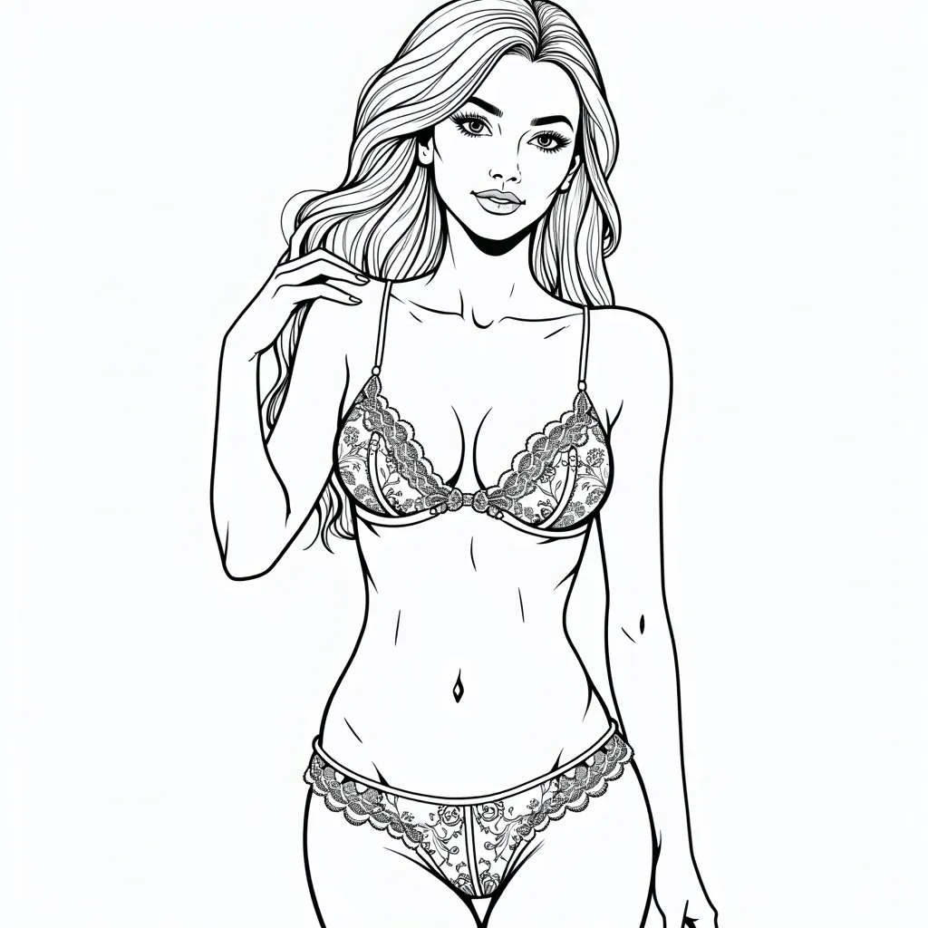 petite beautiful european woman with lace lingerie coloring pages