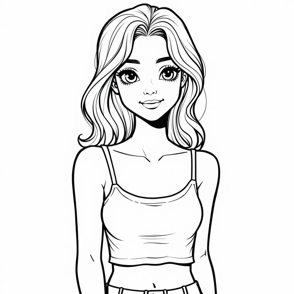 petite beautiful european woman smiling with crop top  coloring pages