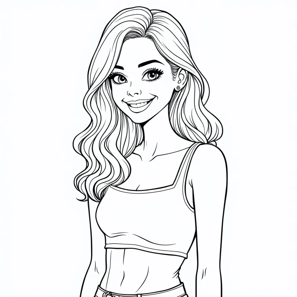 petite beautiful european woman smiling with crop top coloring pages