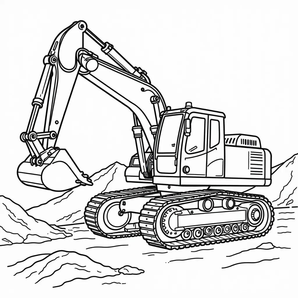 An excavator digs dirt into a dump truck on a construction site صفحات التلوين