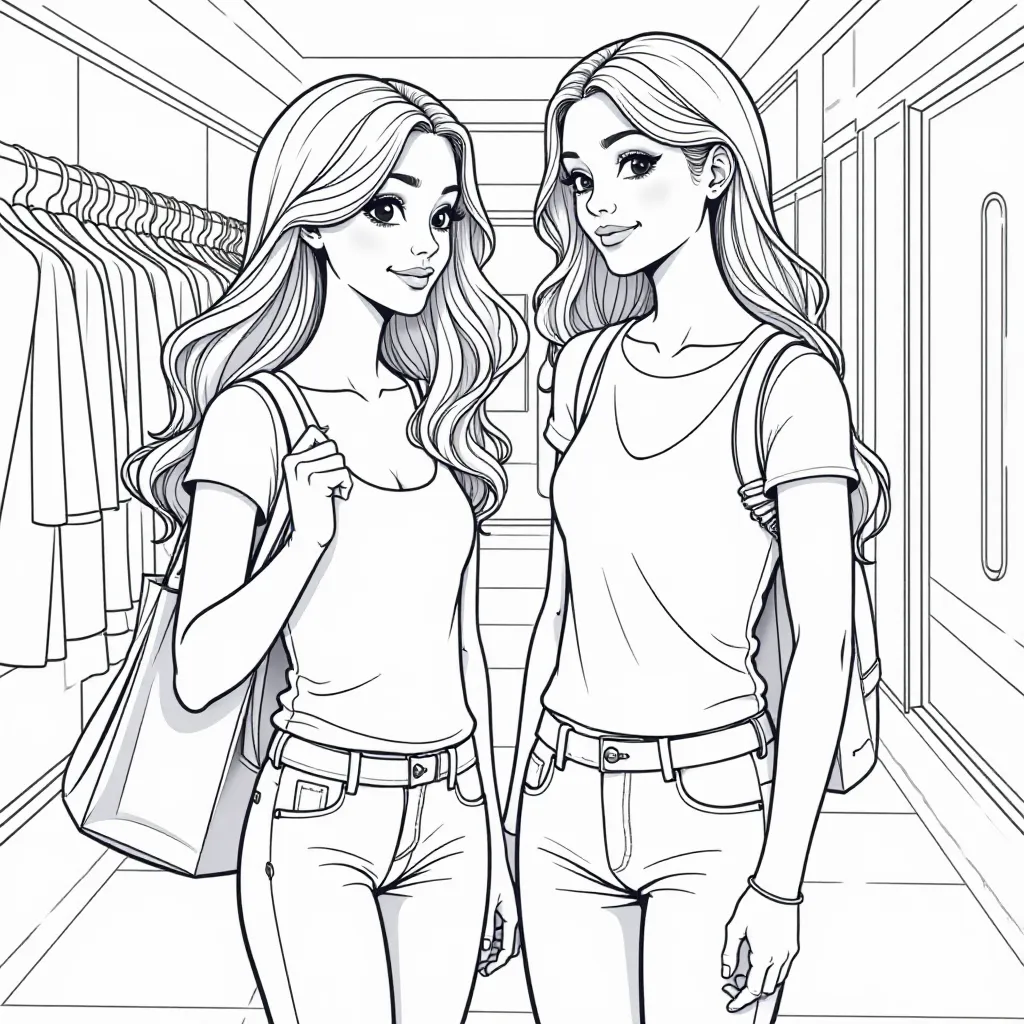 Two girls are shopping صفحات التلوين