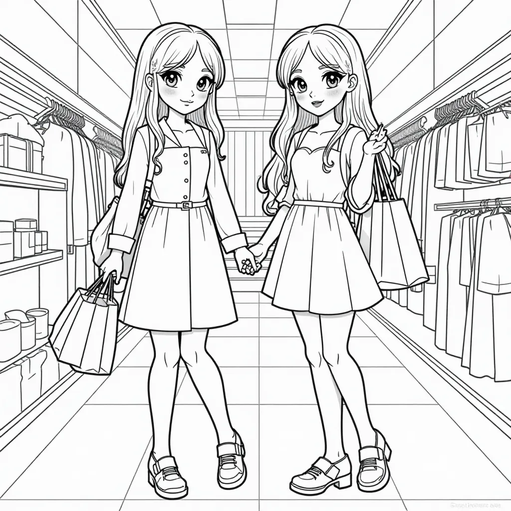 Two girls are shopping with their bodies covered صفحات التلوين