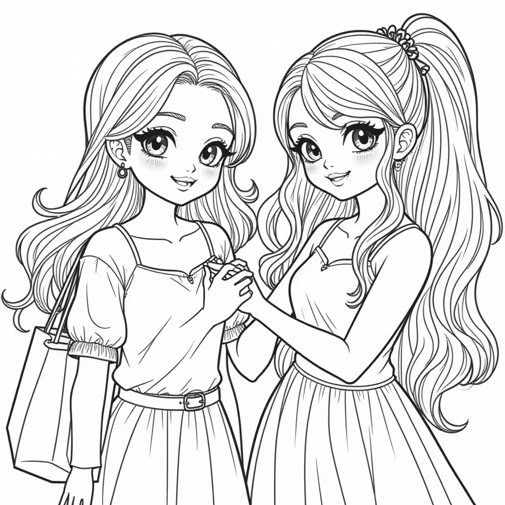 Two European and American girls are shopping with their bodies covered صفحات التلوين
