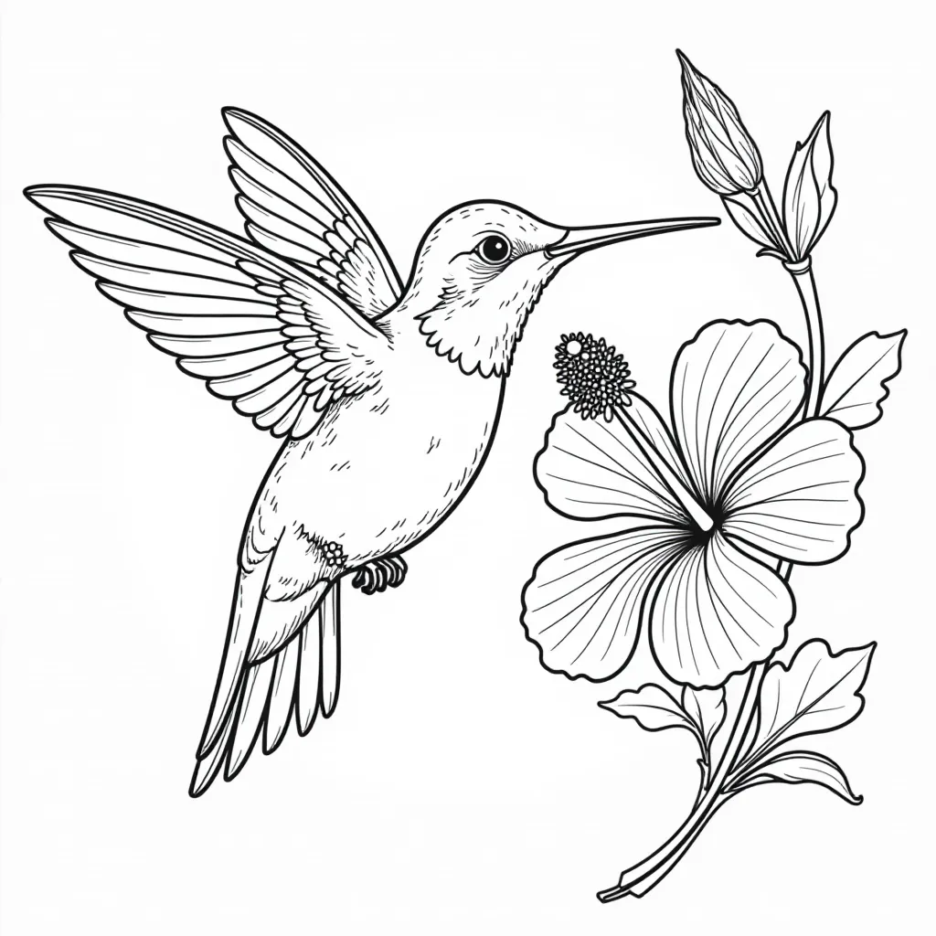 Hummingbird and Hibiscus صفحات التلوين