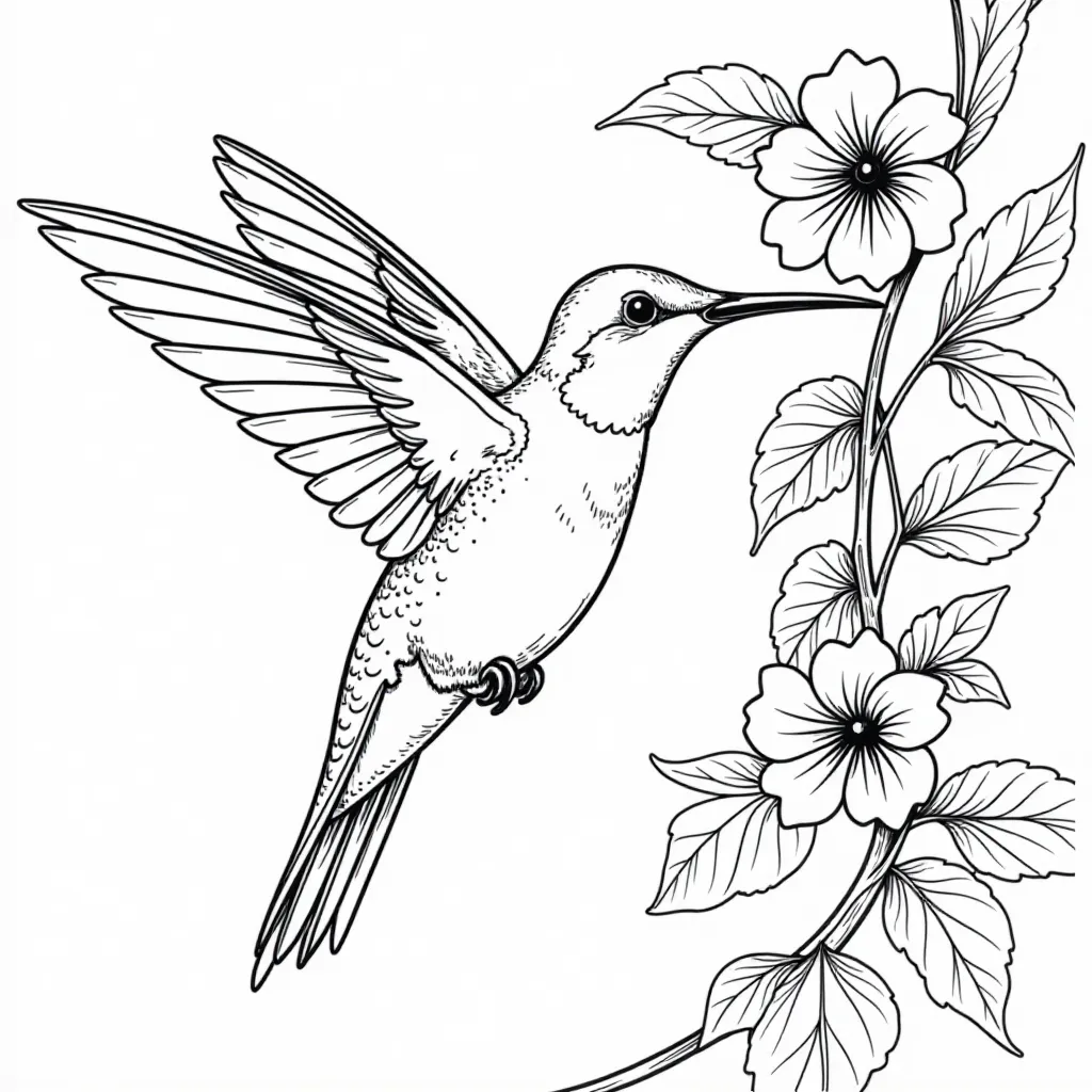 Hummingbird and Trumpet Vine  صفحات التلوين