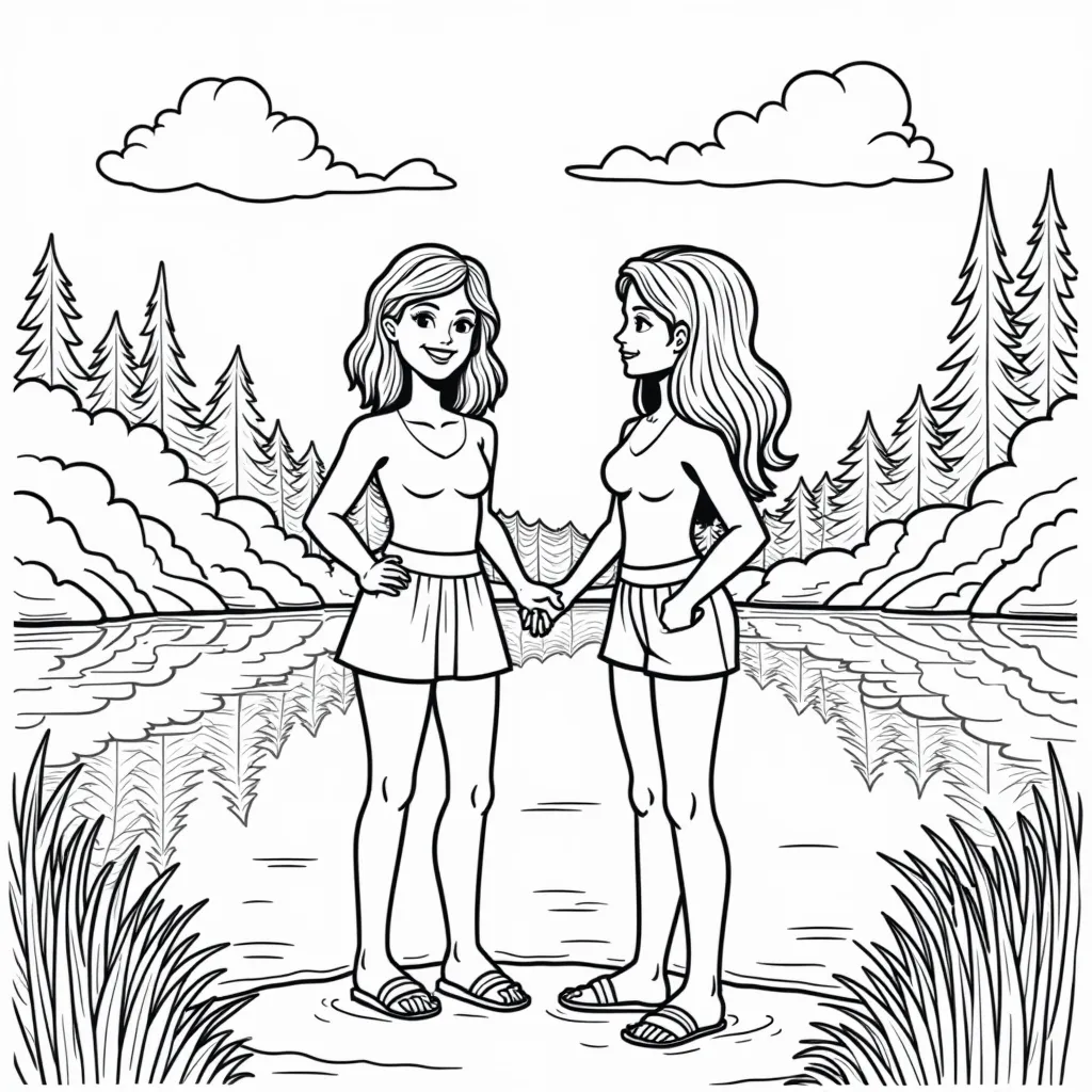 Big tits woman near lake coloring pages