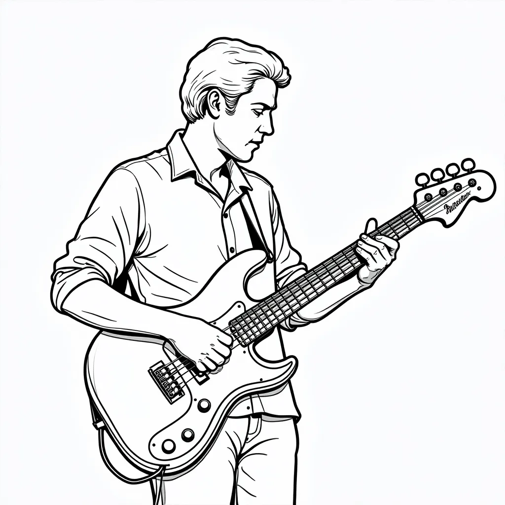 bass player with a fender bass coloring pages