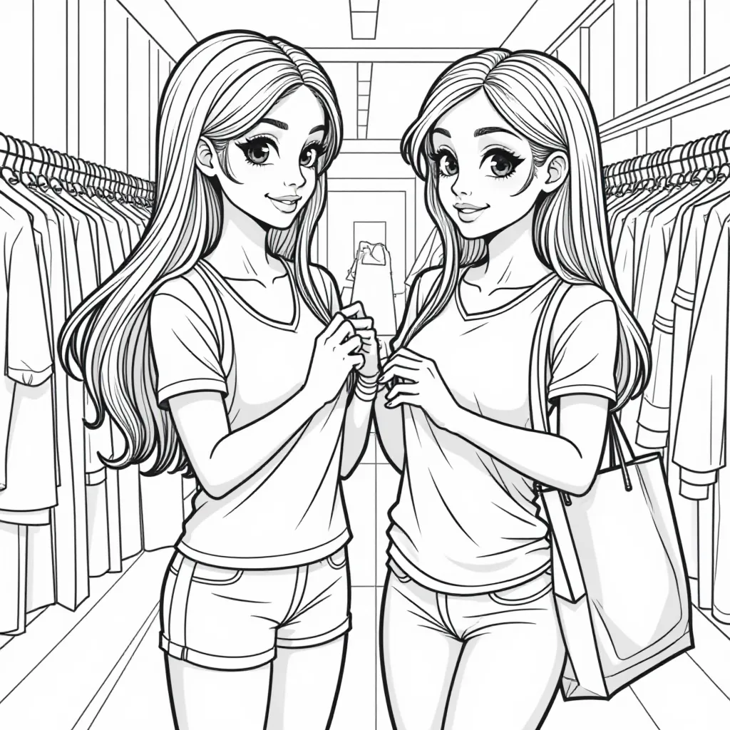 Two European and American girls are shopping size 23 صفحات التلوين