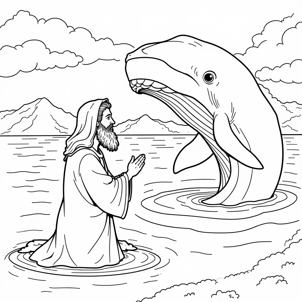 Jonah Praying Inside the Whale صفحات التلوين