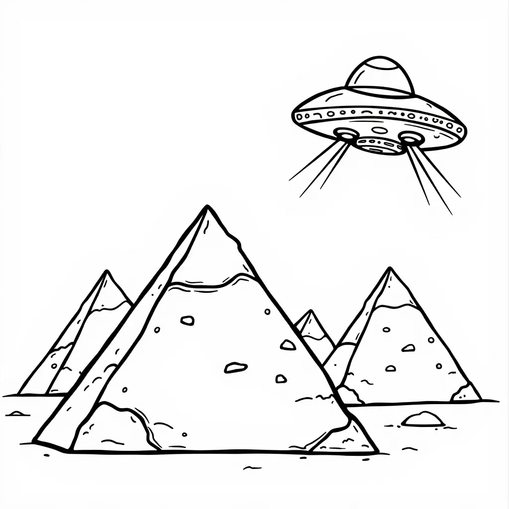 pyramids with a ufo shooting coloring pages