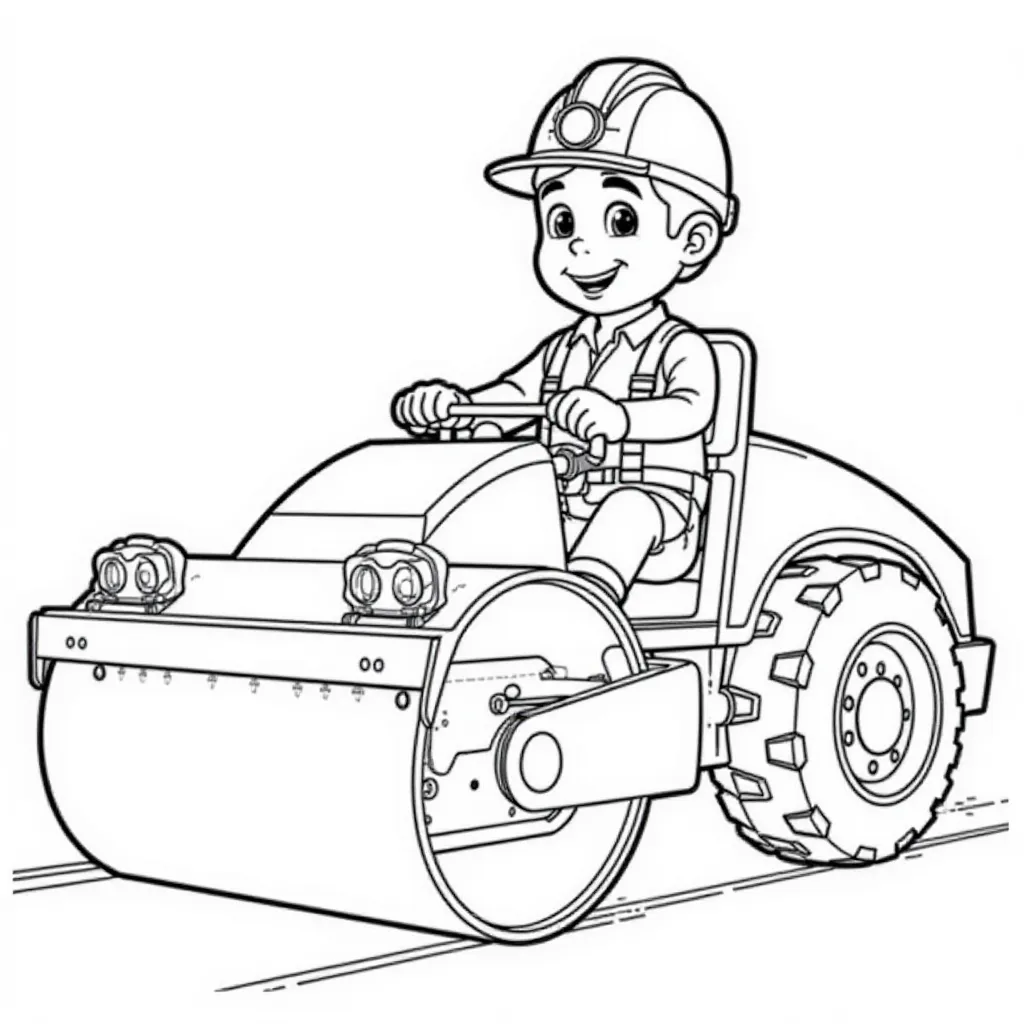 An engineer flattens the road with a road roller صفحات التلوين