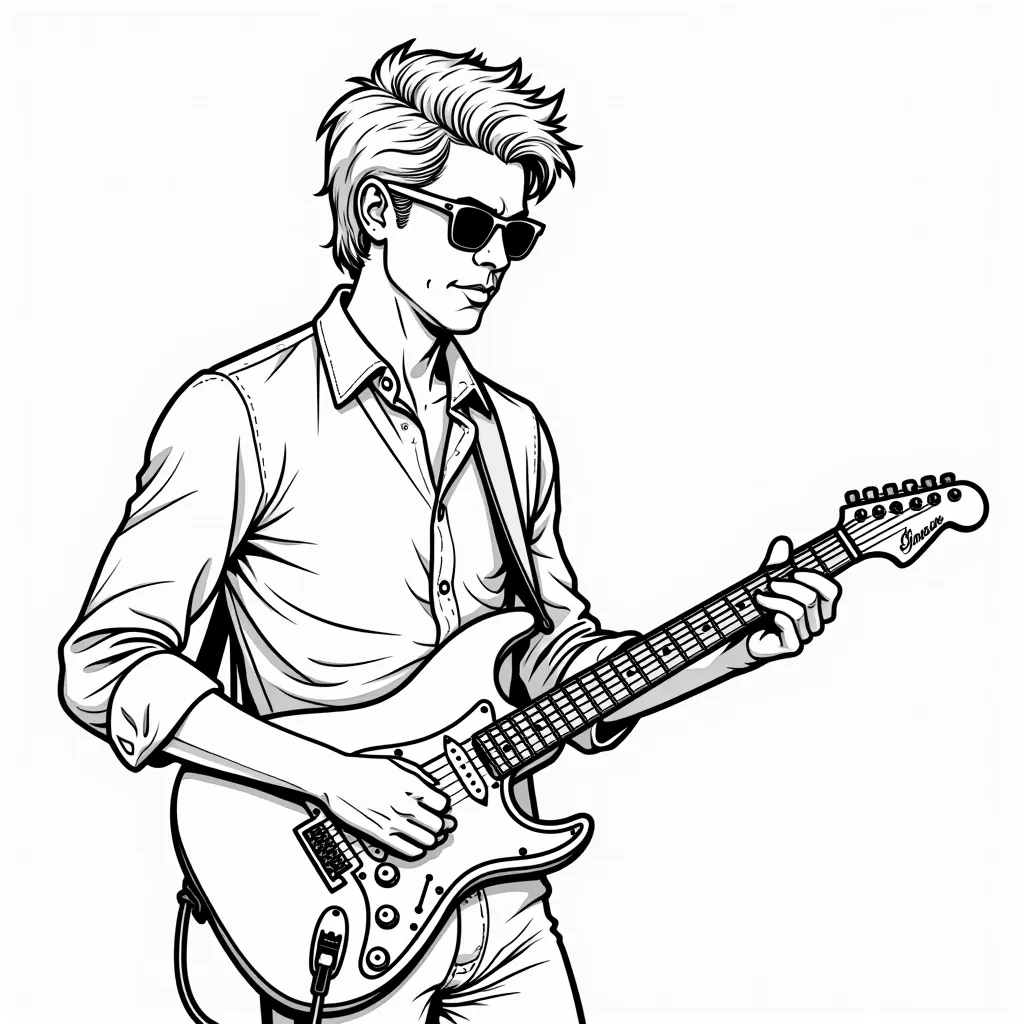 hipster 60s male guitarist coloring pages