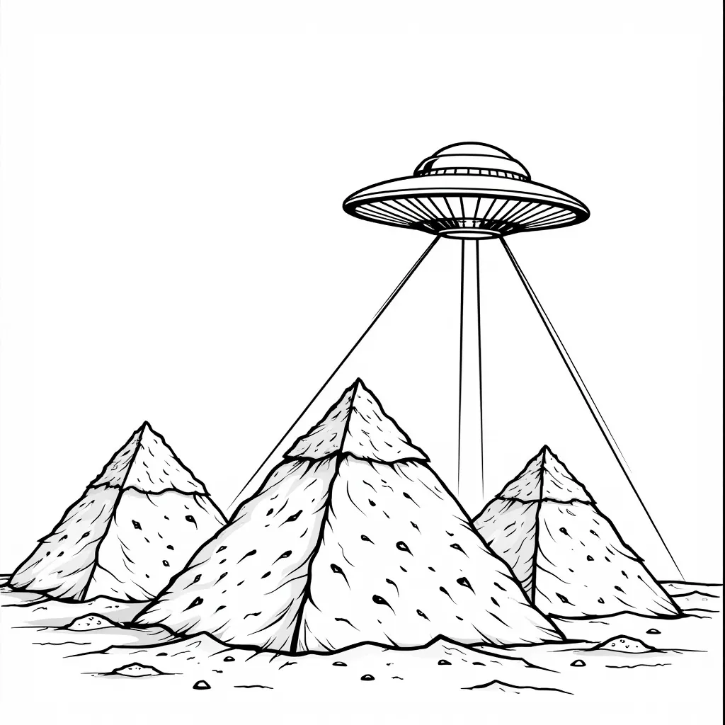 three pyramids aligned nicely ufo shooting lasers and toppling one Earth Army defend coloring pages