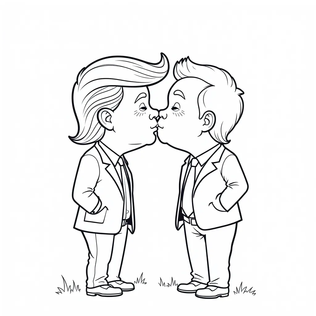 Trump kissing Elon  coloring pages