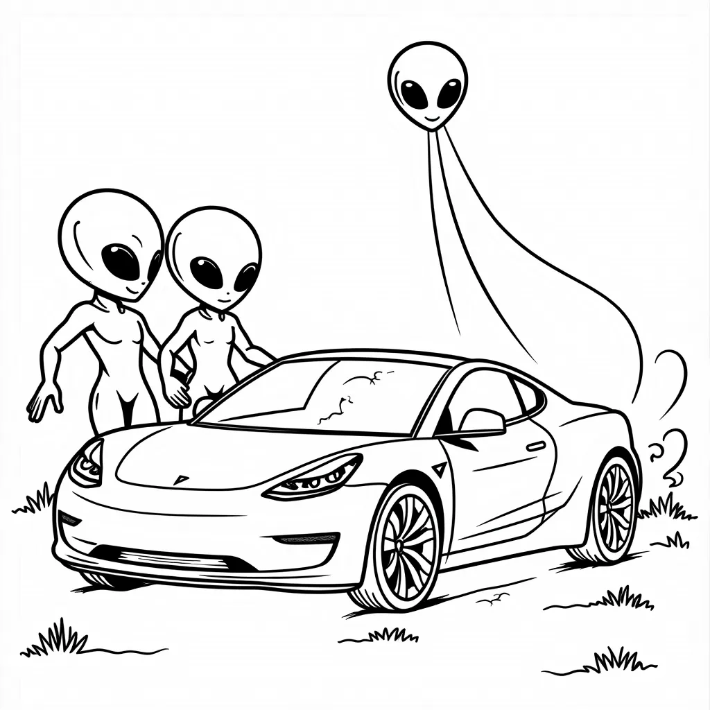 aliens beaming up a tesla roadster coloring pages