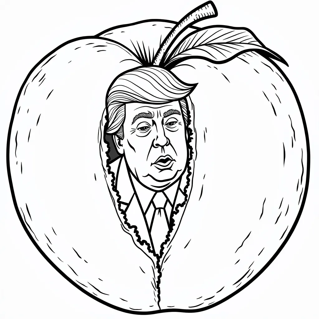 Donald Trump licking the cleft of a giant peach coloring pages