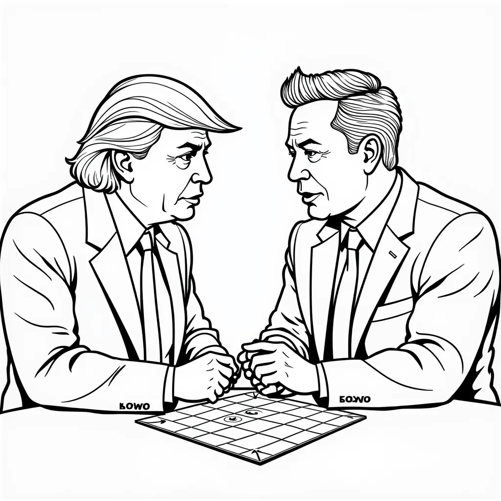 Donald Trump and Elon Musk playing Risk coloring pages