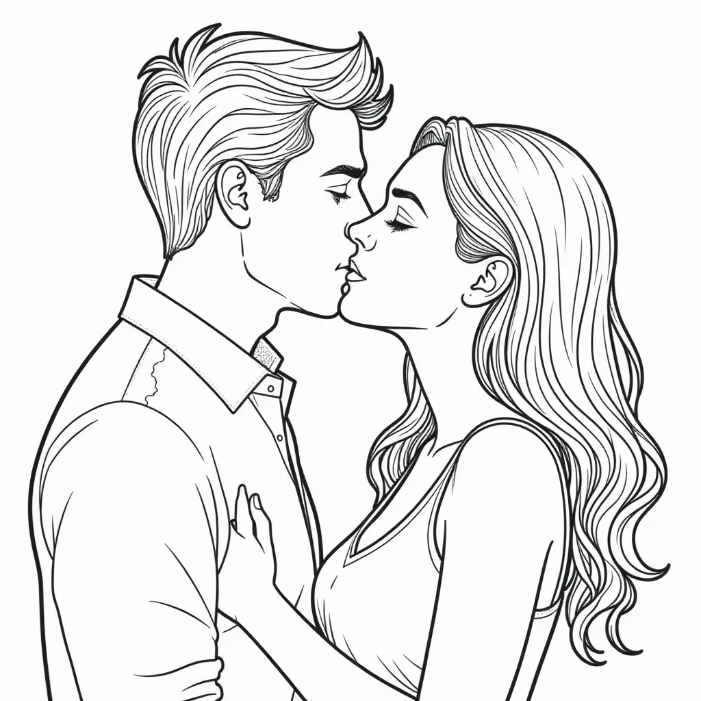 young man and girl kiss صفحات التلوين