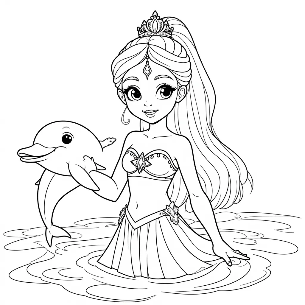 Waterbender anime girl tidal crown dolphin leaping ocean waves صفحات التلوين